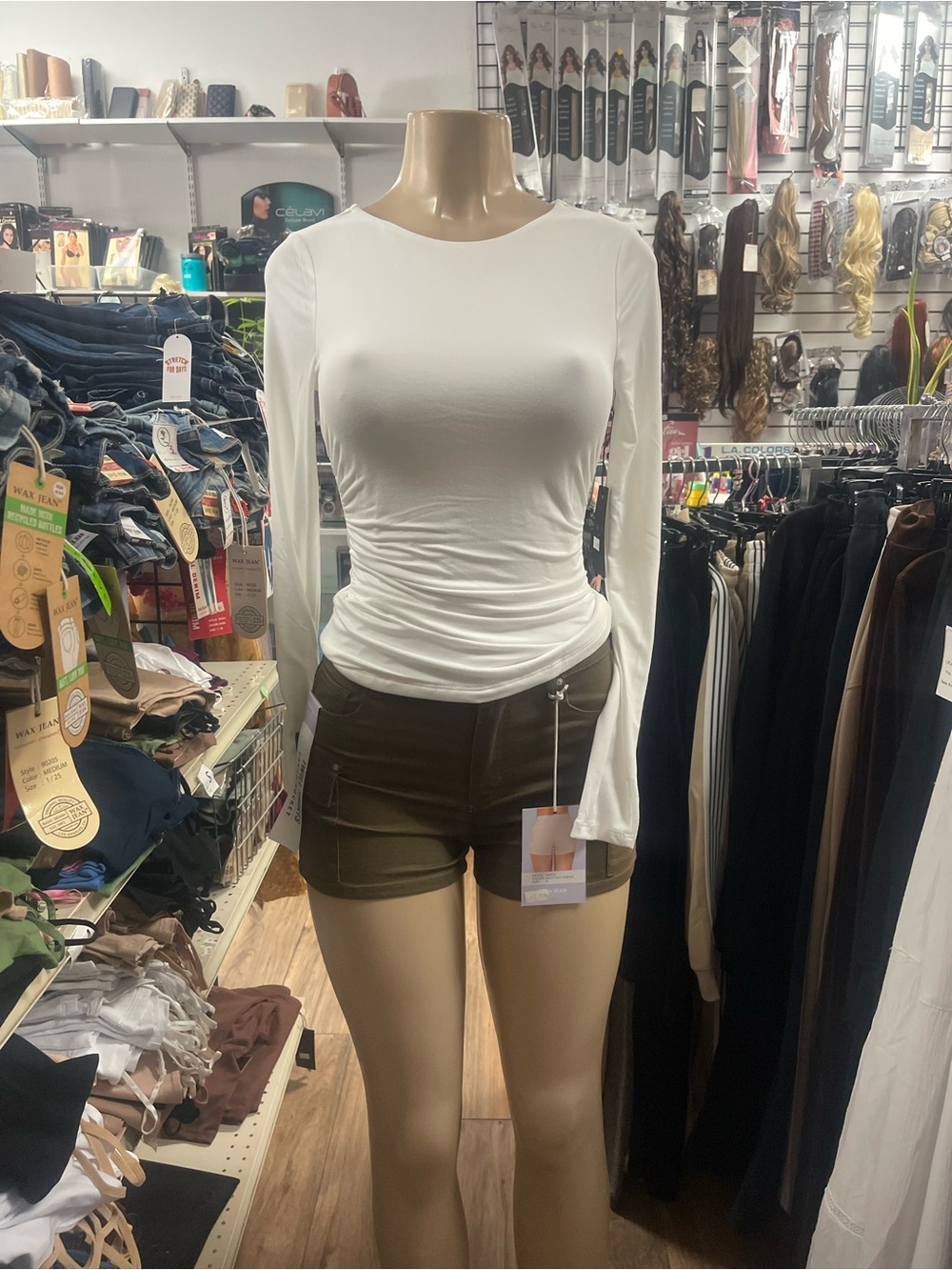 Women’s Long-Sleeve Ruched White Top
